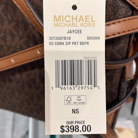 Michael Kors Ladies Backpack Bag Jaycee XS Conv Zip Backpack Brown - Picture 10 of 16